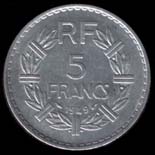 5 francs Lavrillier aluminium revers